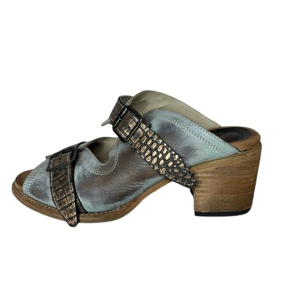 NWOB Freebird Steven Caprice Slip On Heeled Sandals Leather Big Buckle Size 11 - Picture 5 of 10